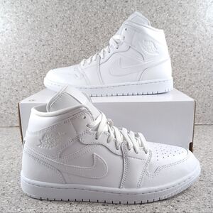 Nike Air Jordan 1 Mid Triple White Sneakers Shoes